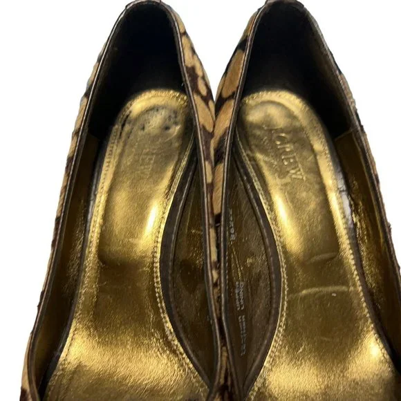 J Crew Collection Animal Print Calf Hair Peep Toe Horsebit Wedge Shoes Womens 8 - Picture 7 of 16